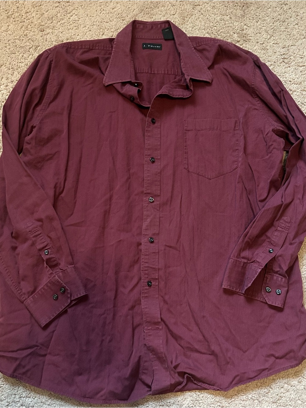J. Ferrar Men's Long-Sleeve Button-Up Shirt Burgundy 2XLT